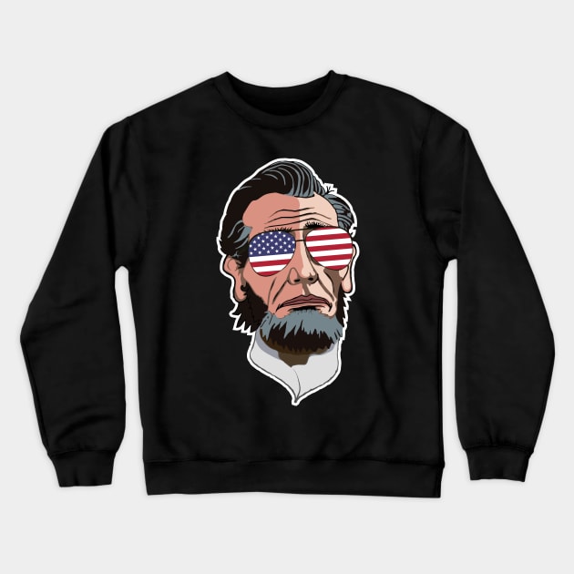 Abraham Lincoln Funny USA Sunglasses Wearing Comic Style Crewneck Sweatshirt by FancyTeeDesigns